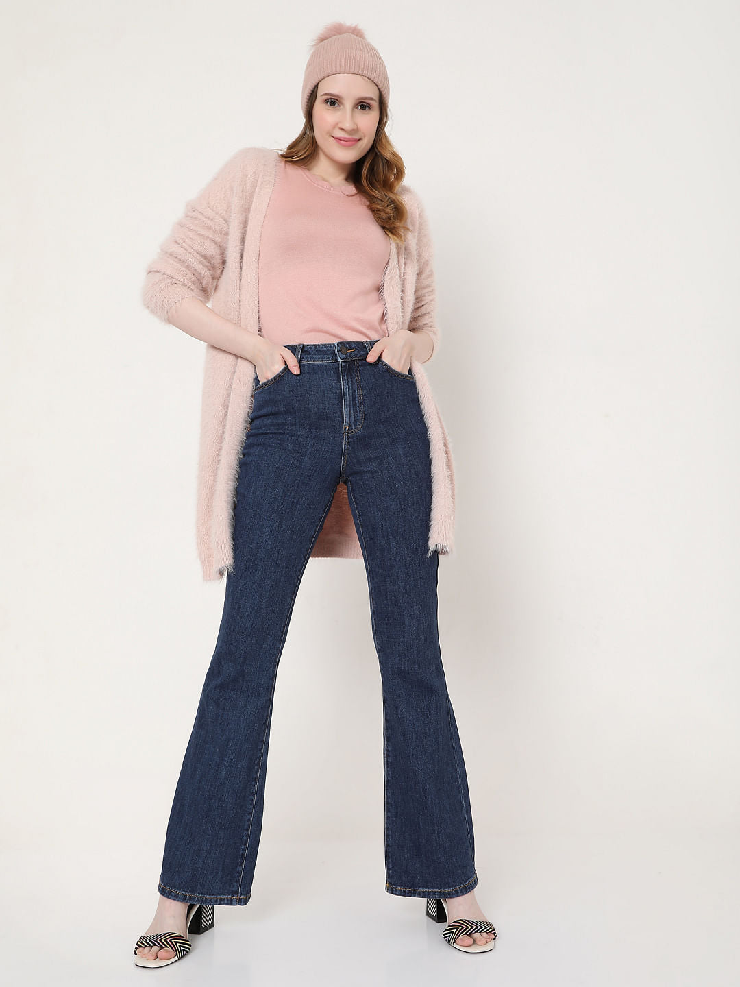 Blue High Rise Flared Jeans