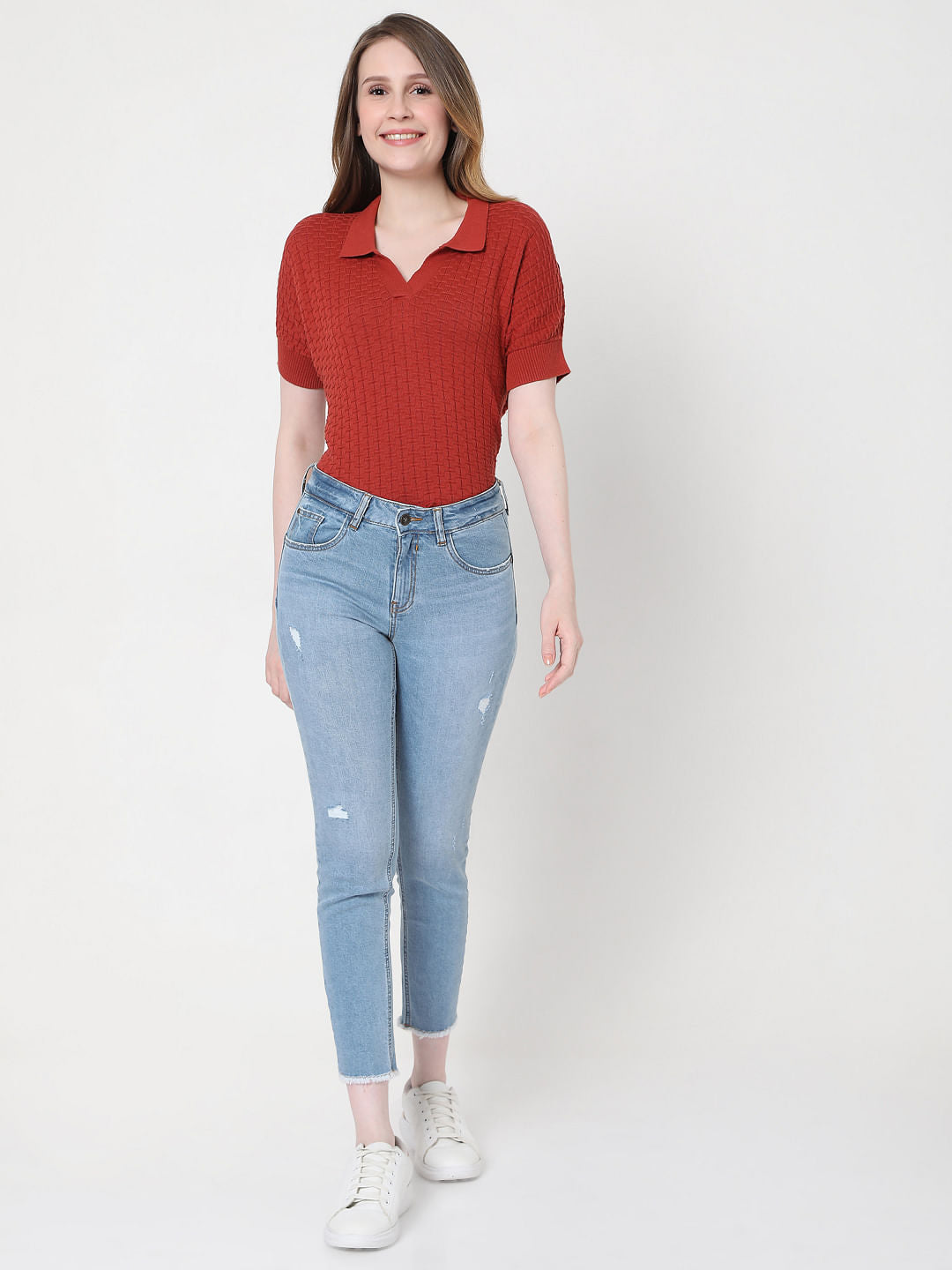 Blue Mid Rise Distressed Skinny Jeans