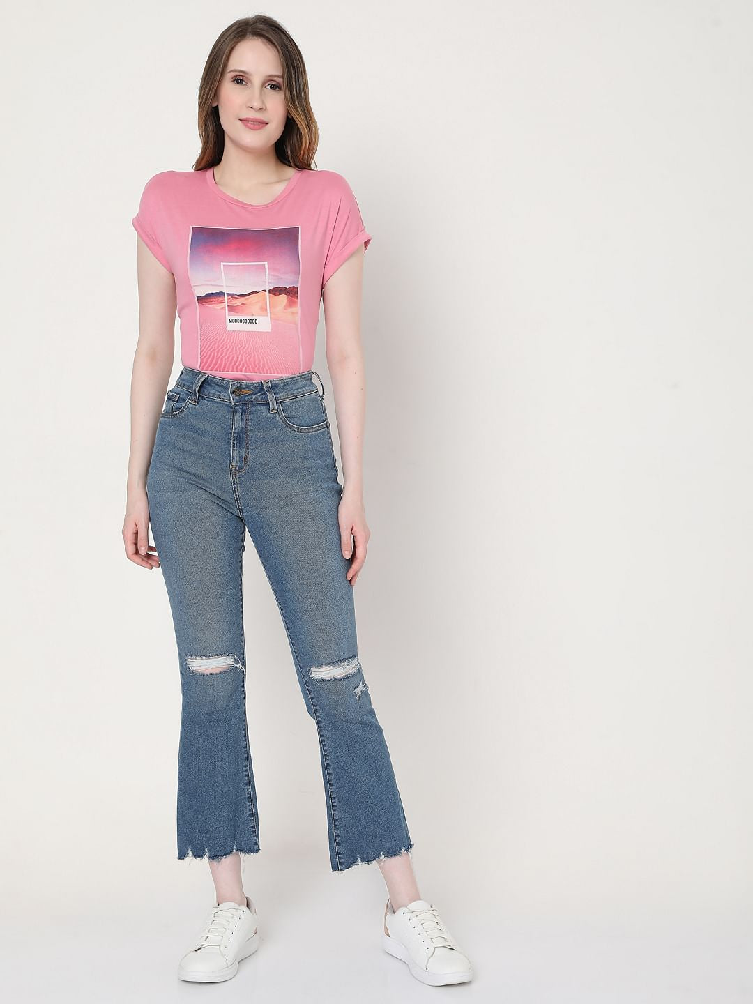 Blue Ripped Bootcut Jeans