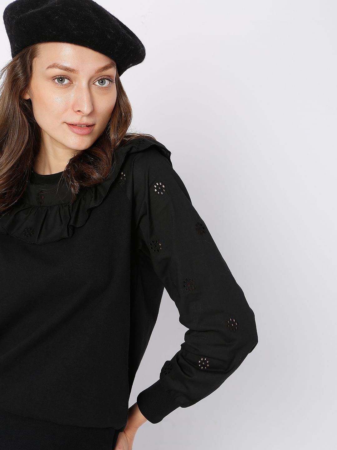 Black Floral Cut-Out Sweatshirt