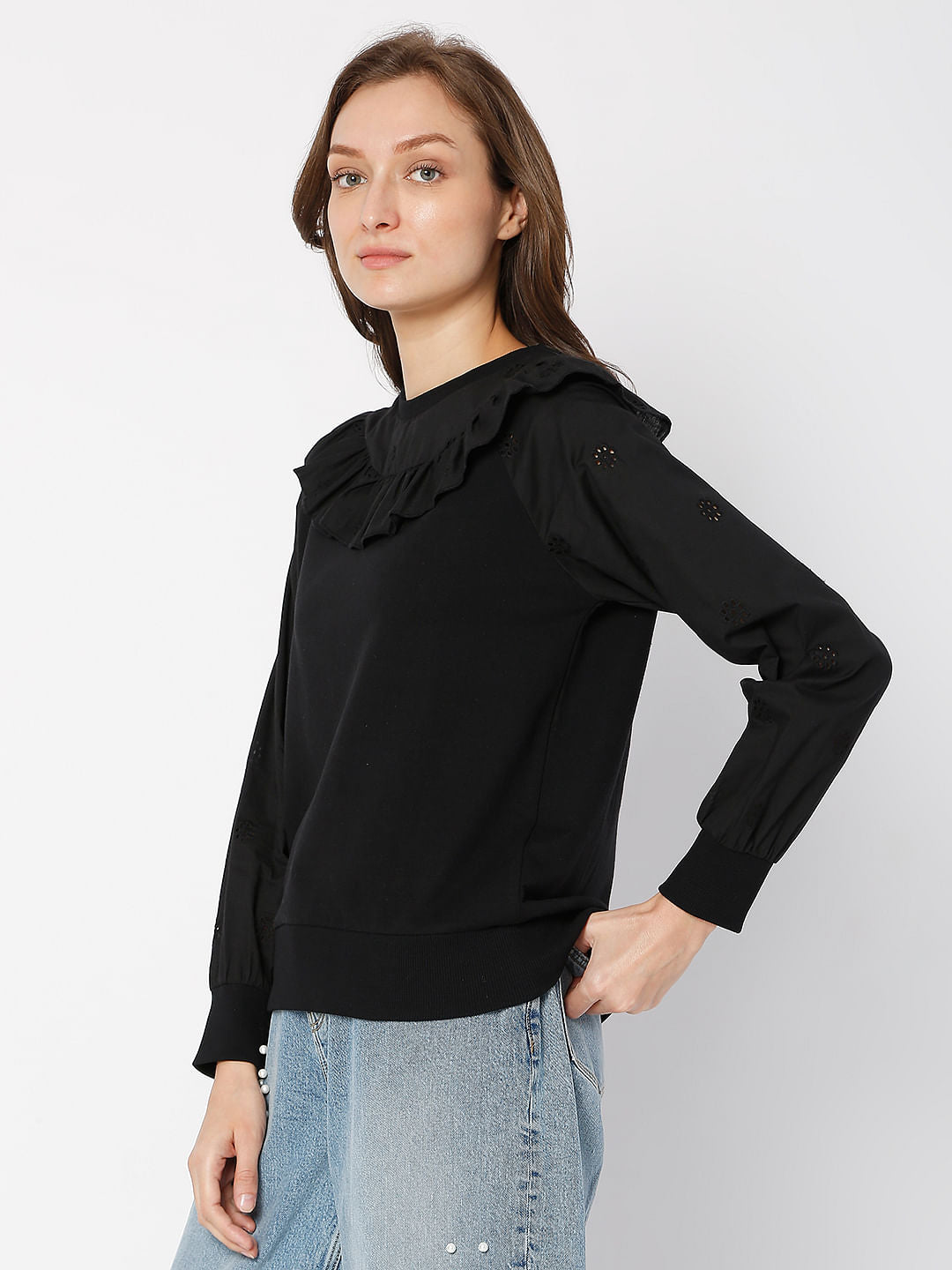 Black Floral Cut-Out Sweatshirt