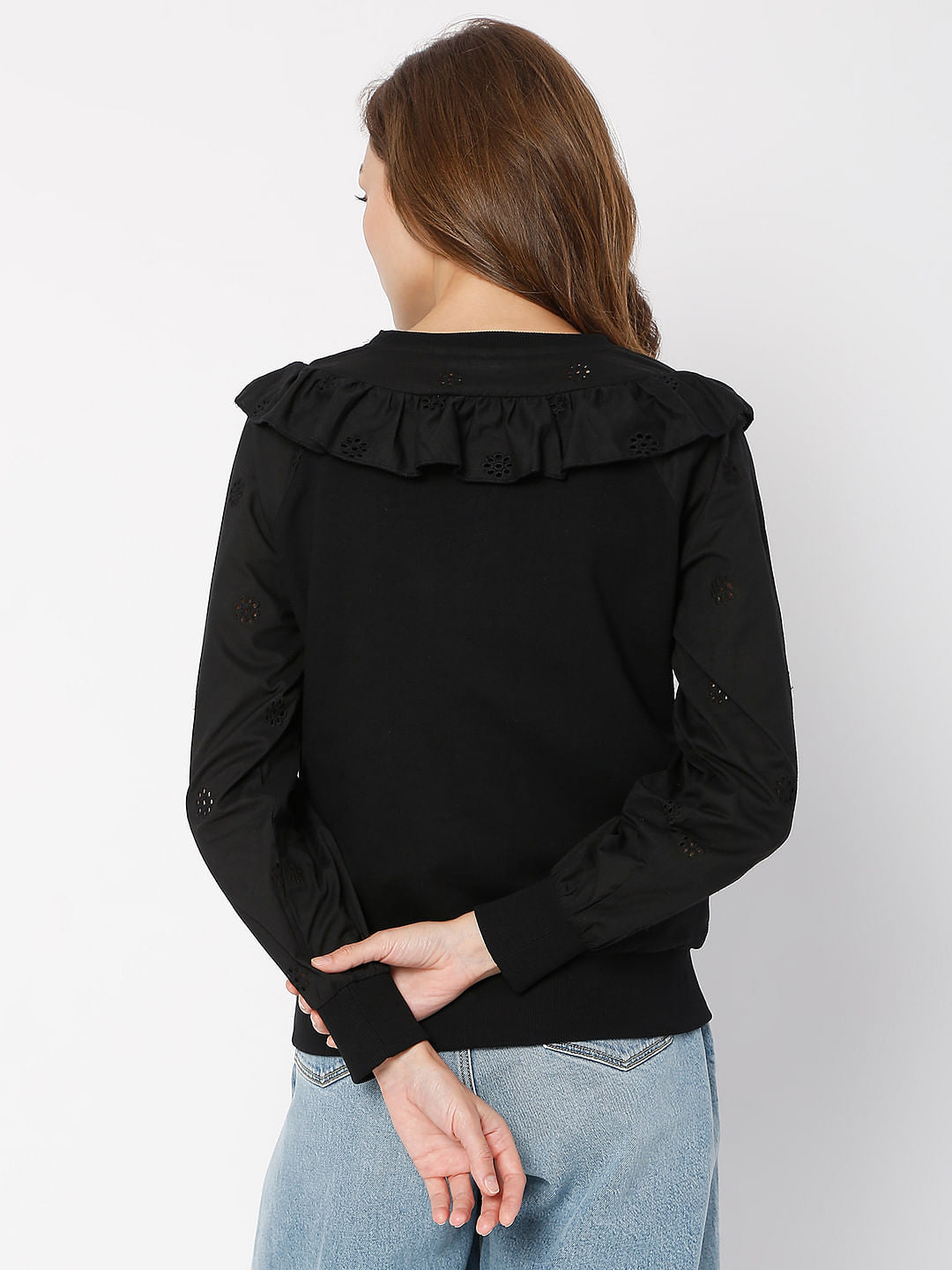 Black Floral Cut-Out Sweatshirt