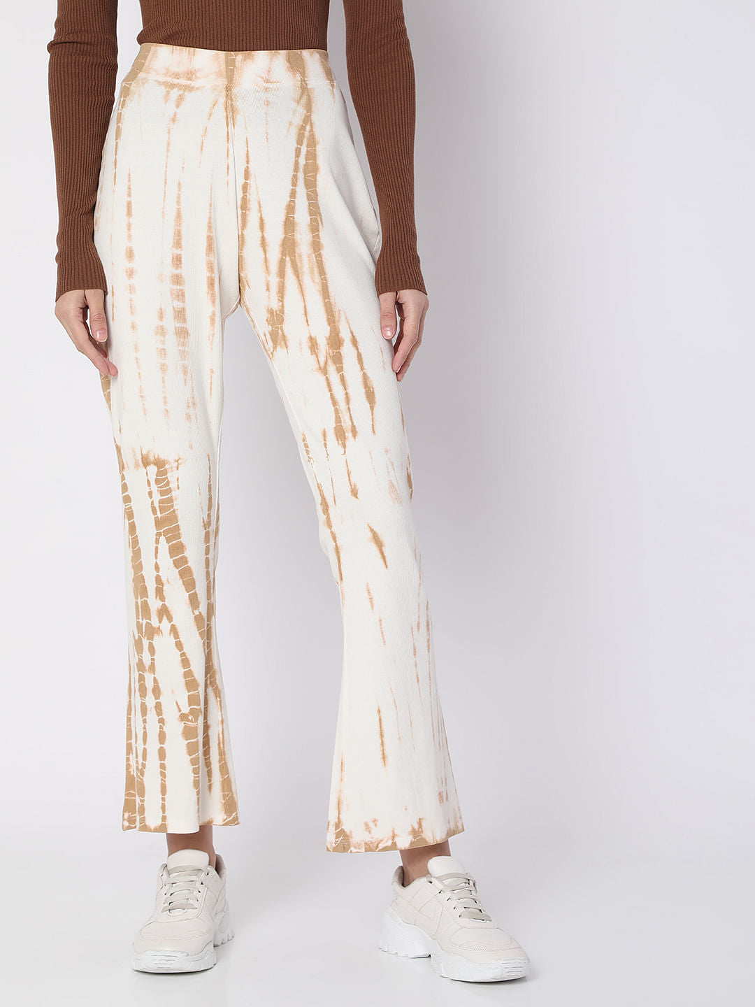 White High Rise Tie Dye Flared Pants