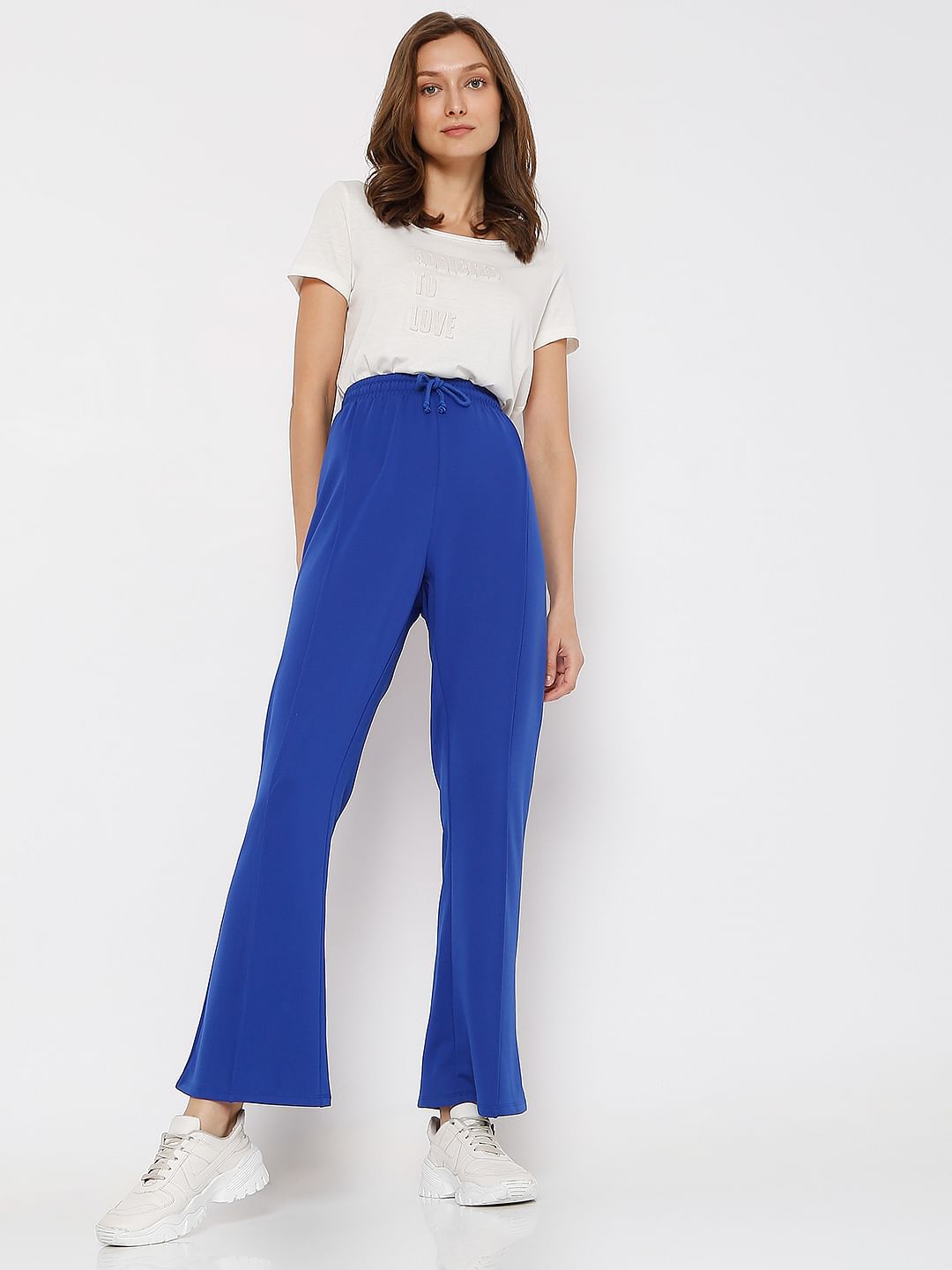 Blue High Rise Co-Ord Set Flared Pants