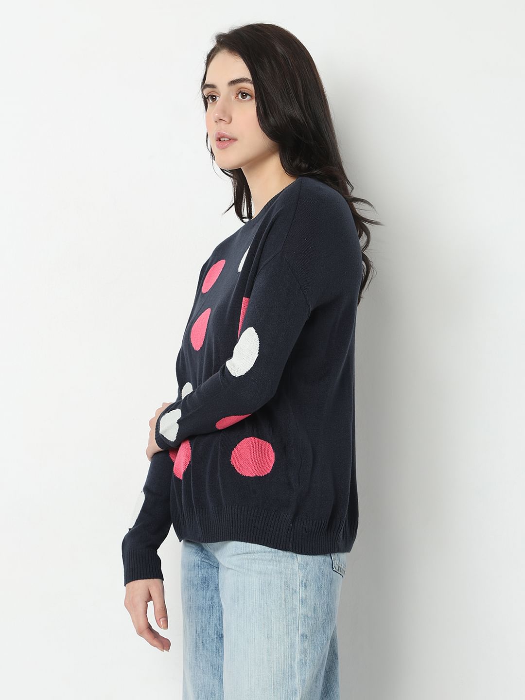 Navy Blue Polka Dot Pullover