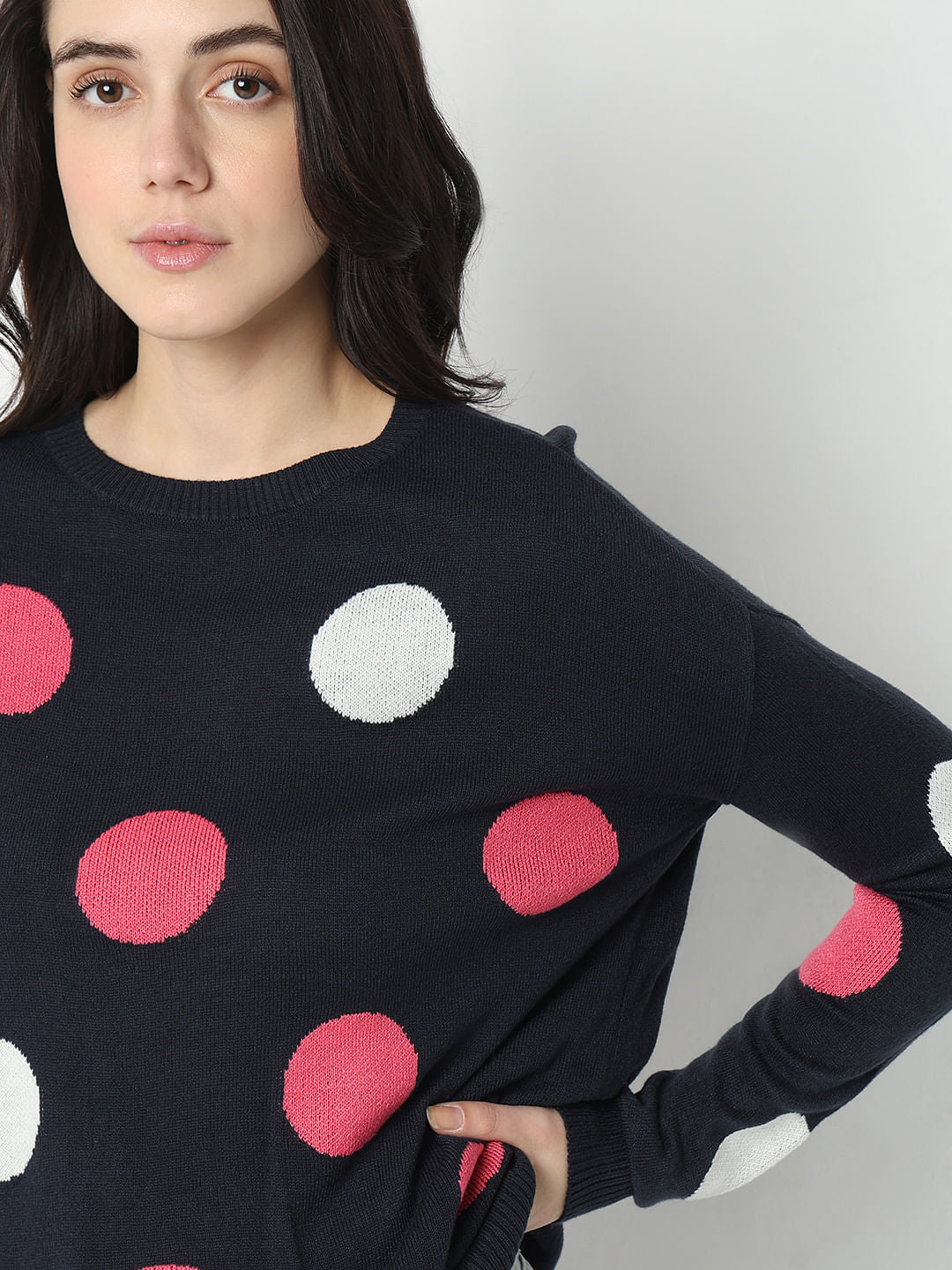 Navy Blue Polka Dot Pullover