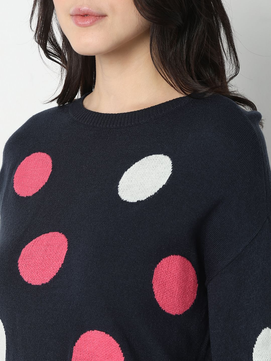 Navy Blue Polka Dot Pullover