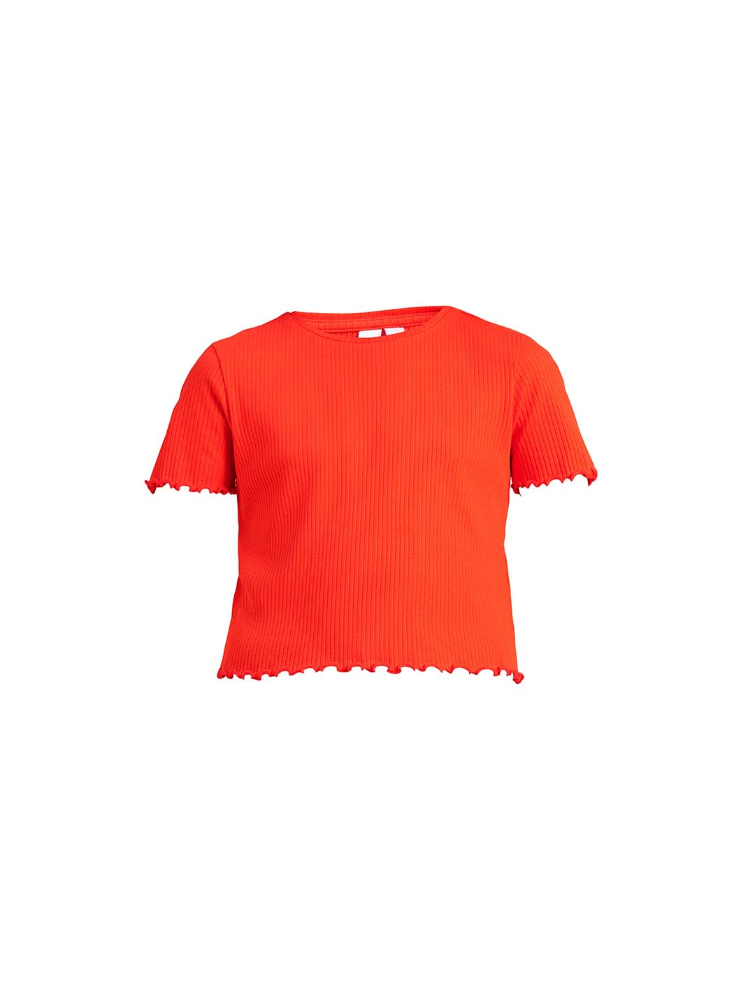 Girls Red Knitted Lettuce Hem Top