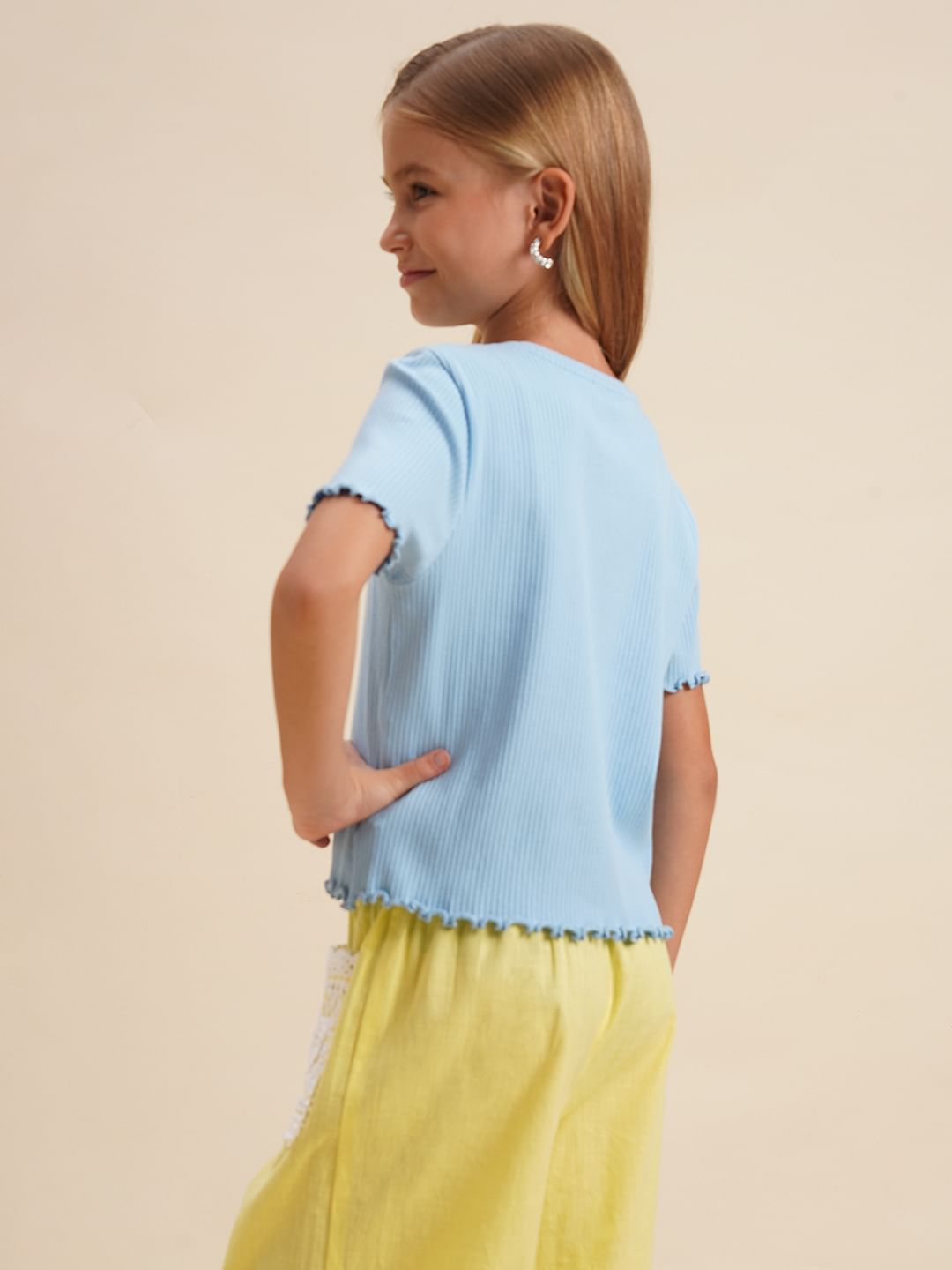 Girls Blue Cropped Organic Cotton Top