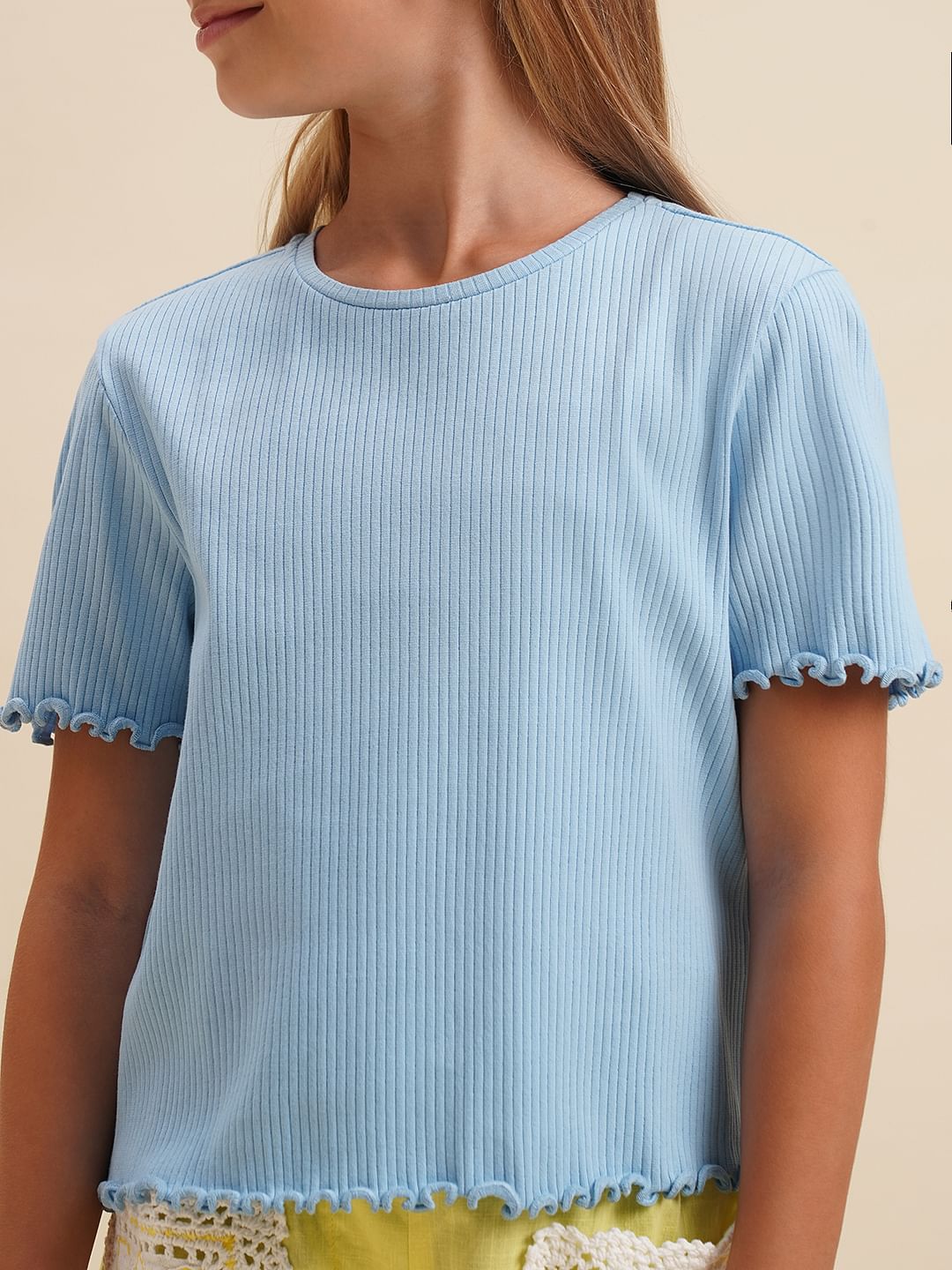 Girls Blue Cropped Organic Cotton Top