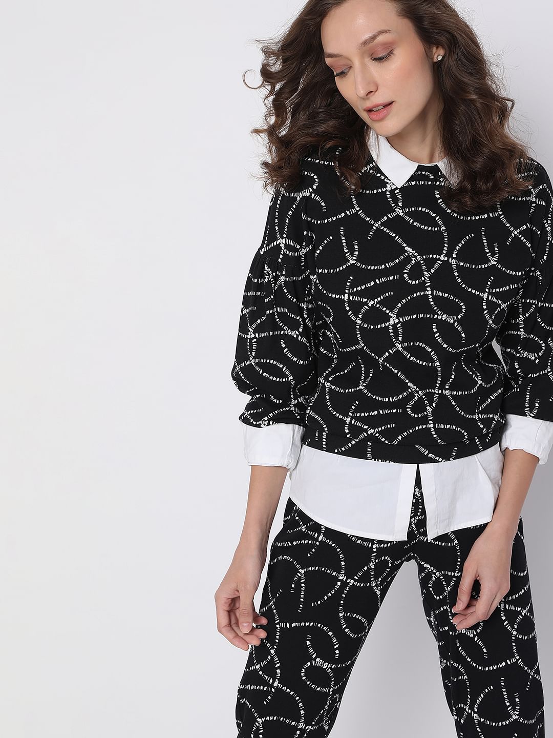 Black Printed Co-Ord Sweatshirt