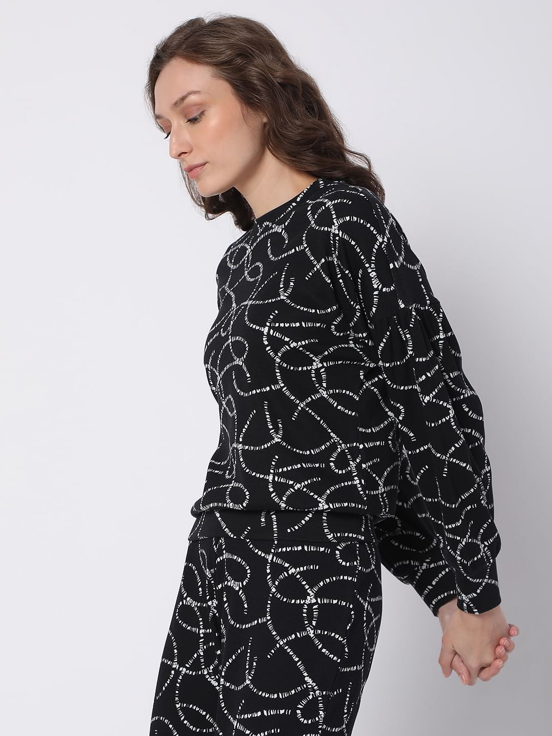Black Printed Co-Ord Sweatshirt