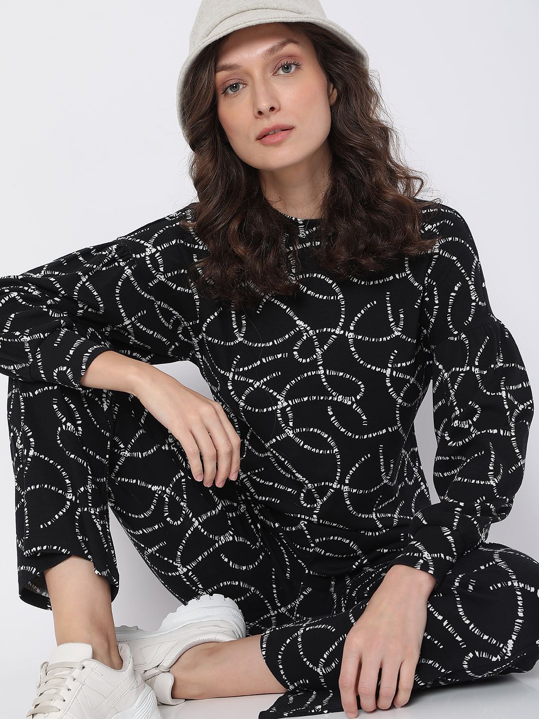 Black High Rise Printed Co-Ord Pants