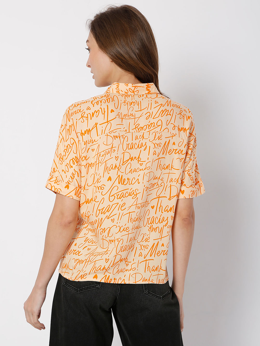 Orange Typographic Print Shirt