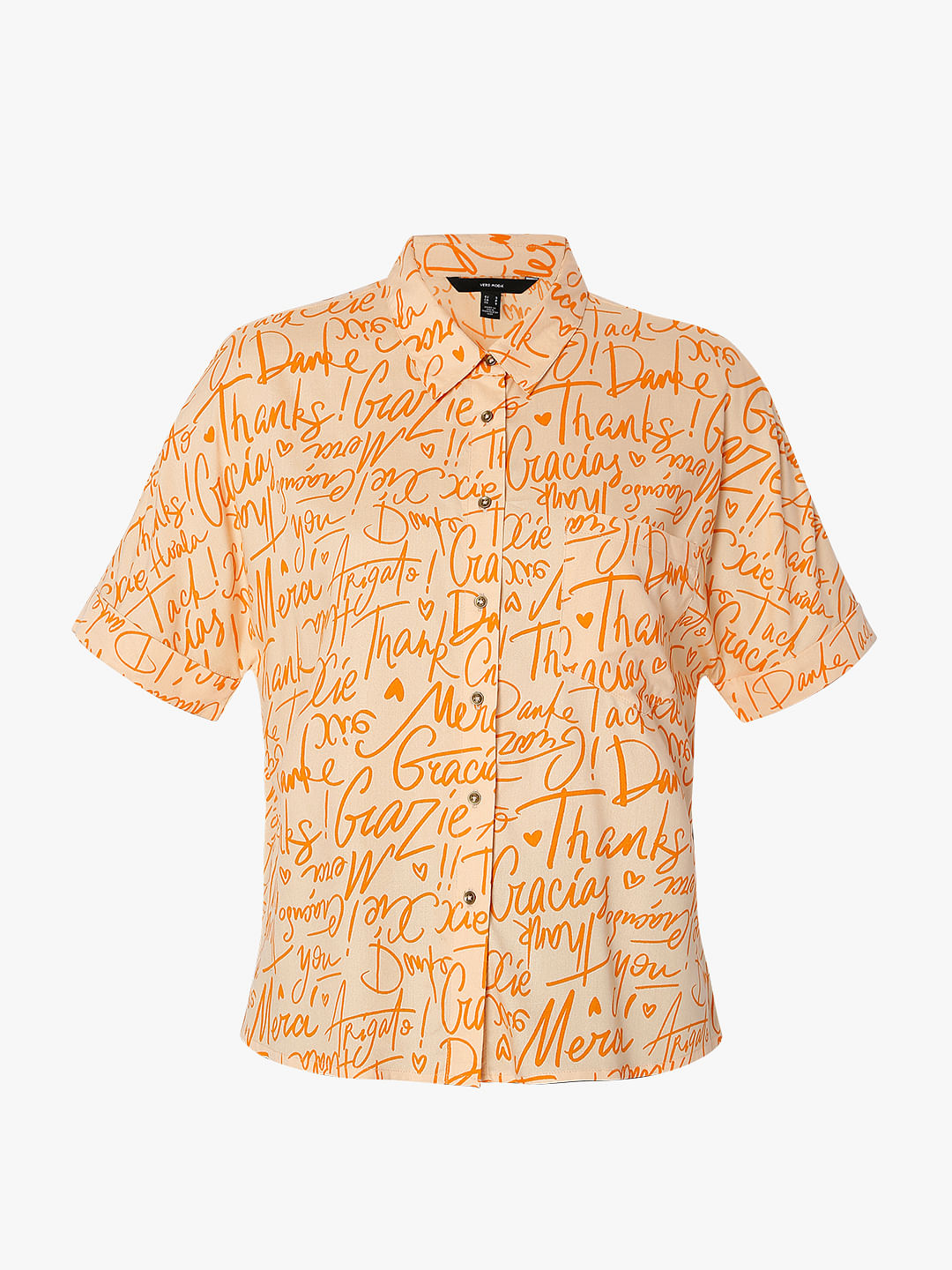 Orange Typographic Print Shirt