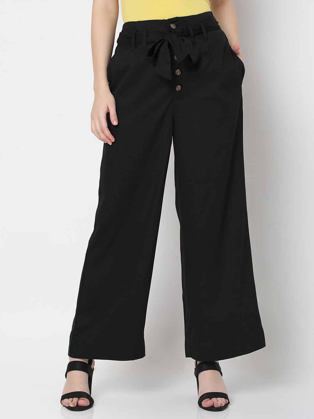 Black High Rise Wide Leg Pants