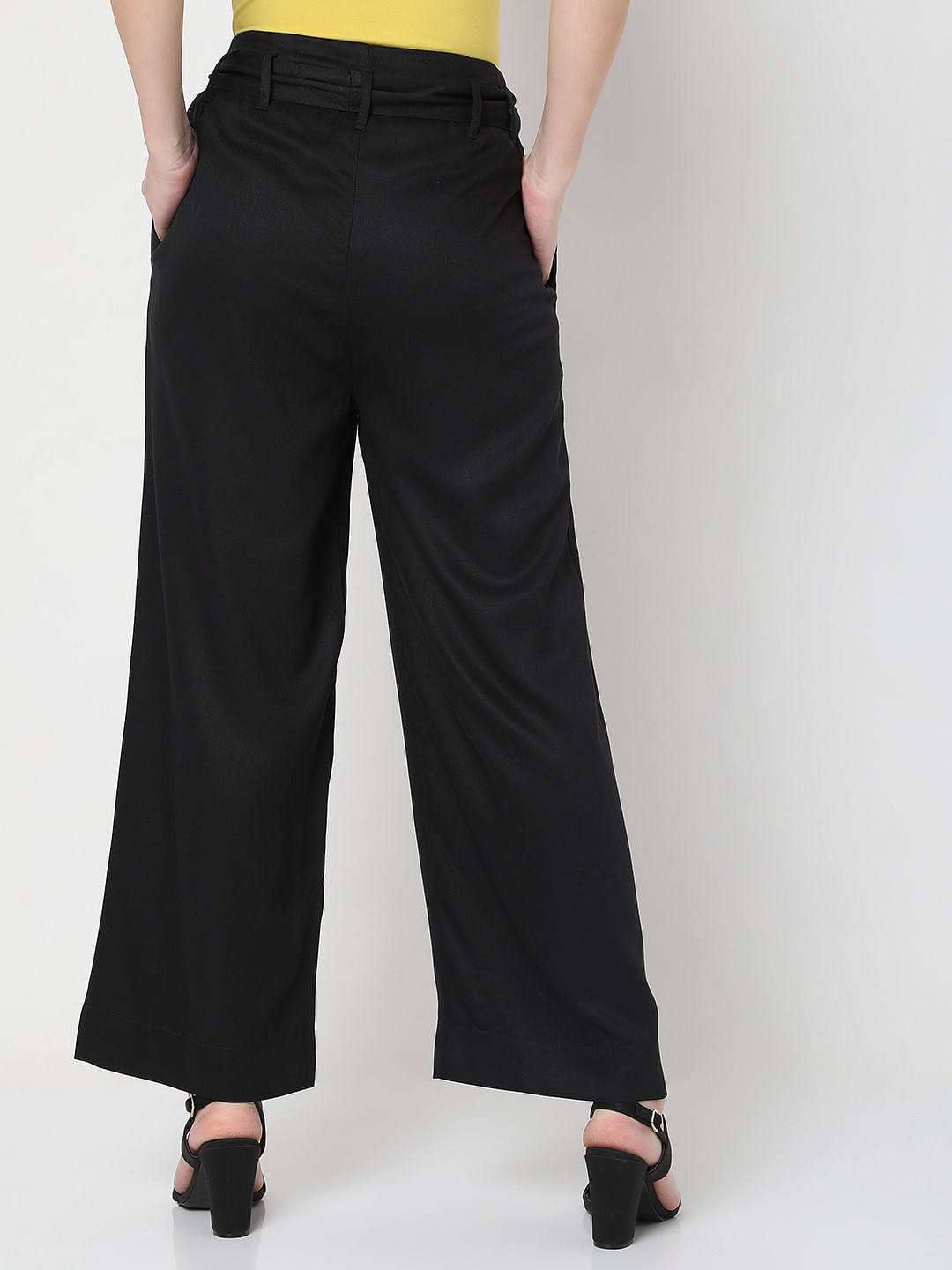 Black High Rise Wide Leg Pants