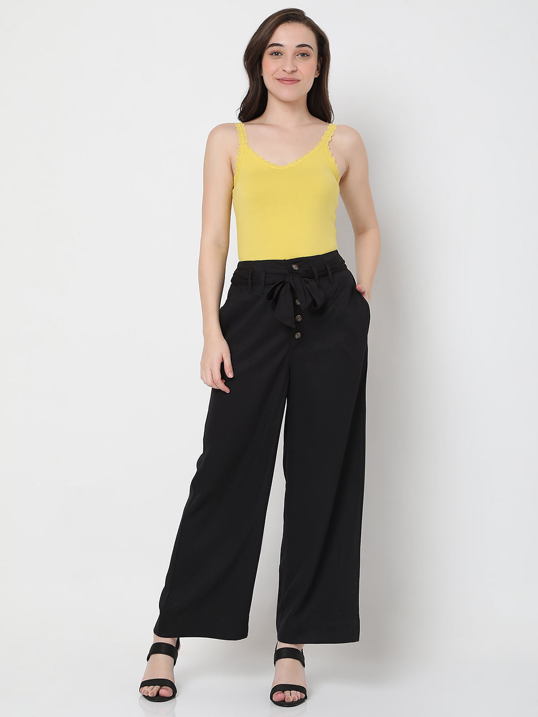 Black High Rise Wide Leg Pants