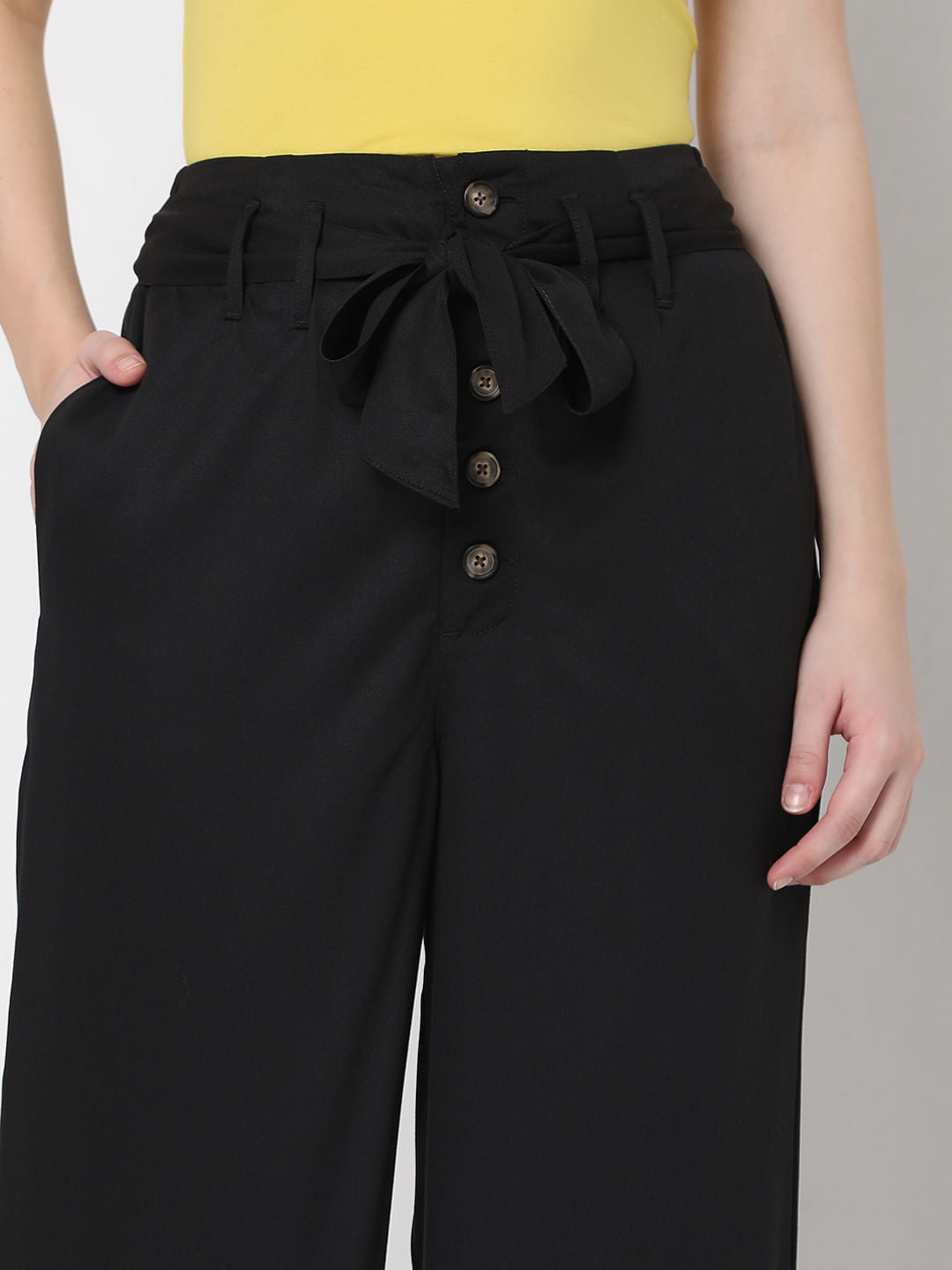 Black High Rise Wide Leg Pants