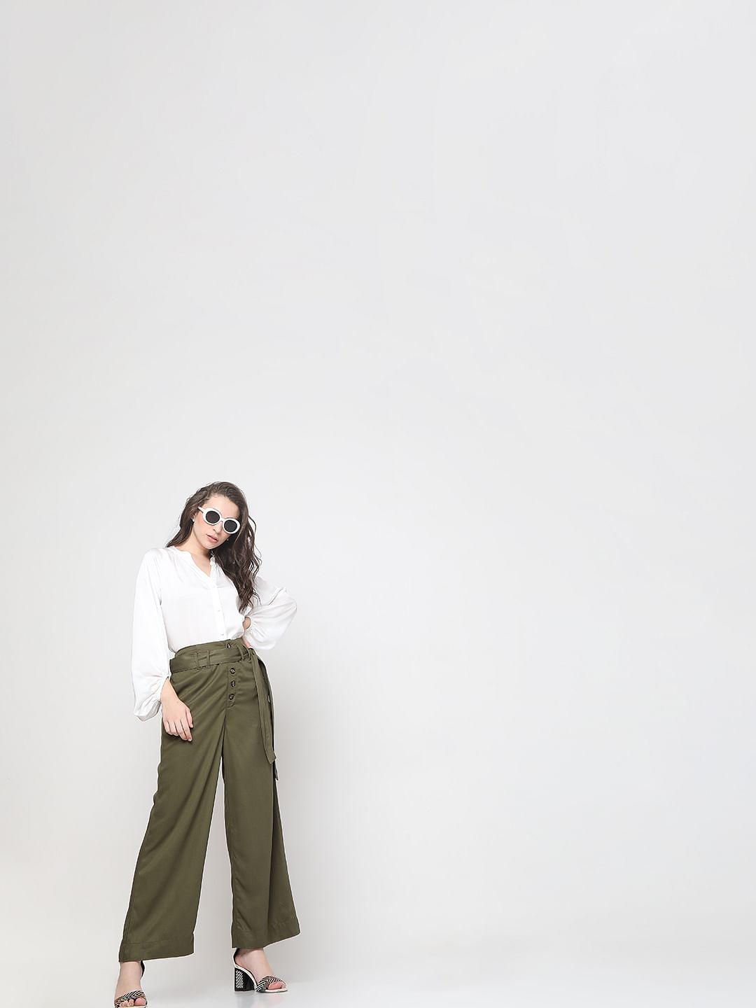 Olive High Rise Wide Leg Pants