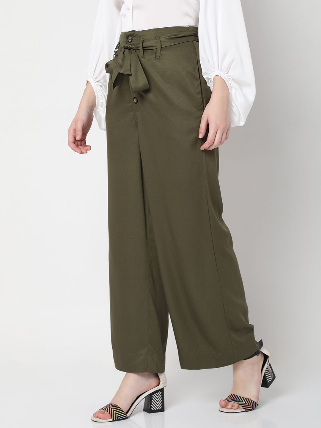 Olive High Rise Wide Leg Pants