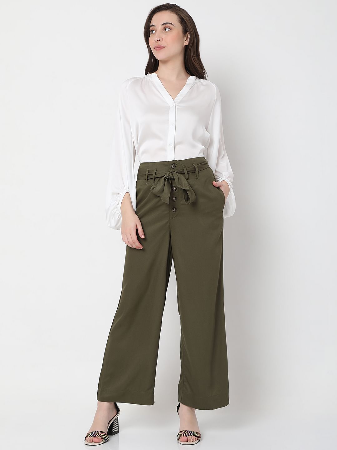 Olive High Rise Wide Leg Pants