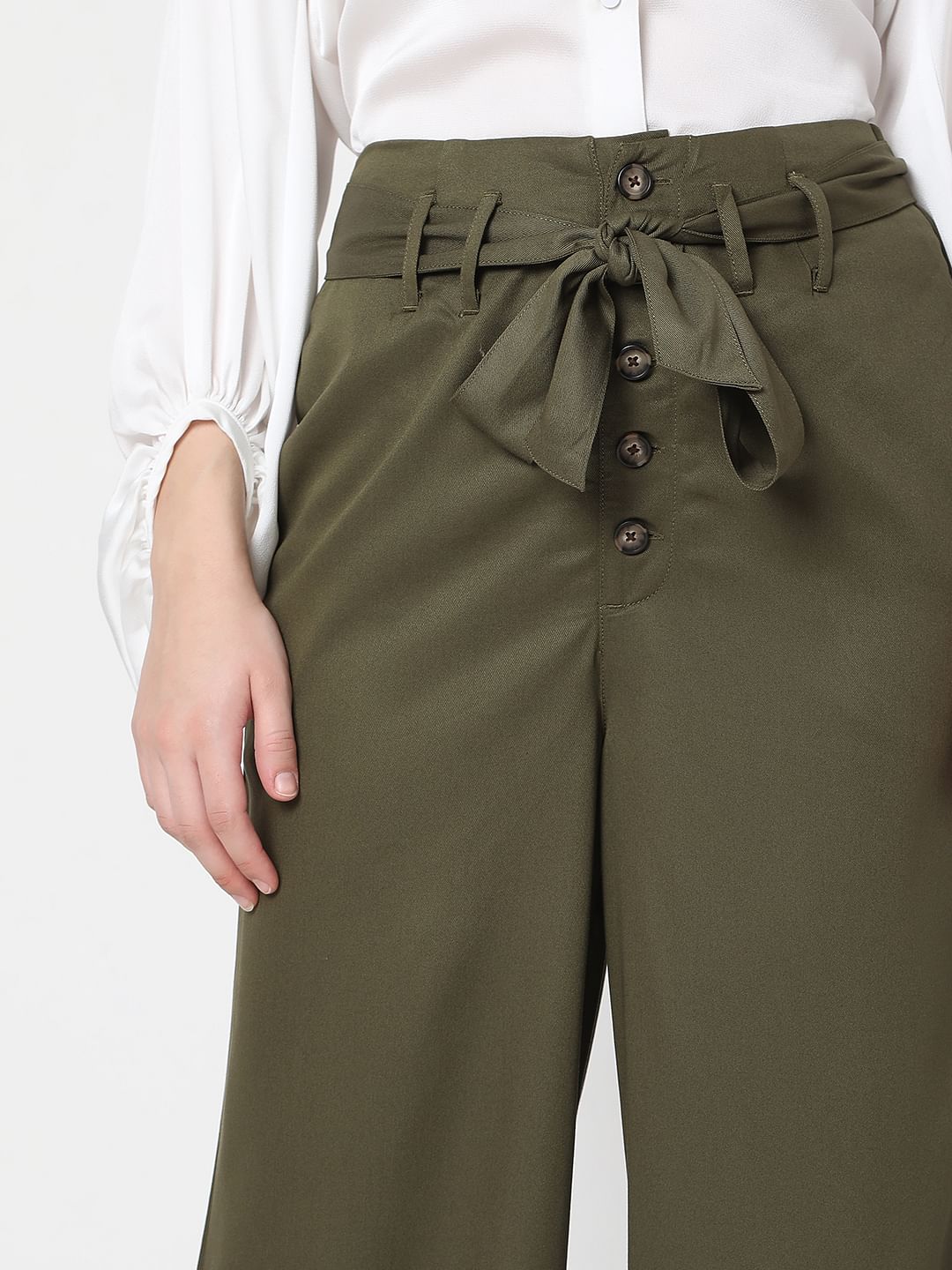 Olive High Rise Wide Leg Pants
