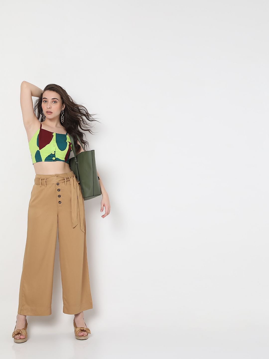 Brown High Rise Wide Leg Pants