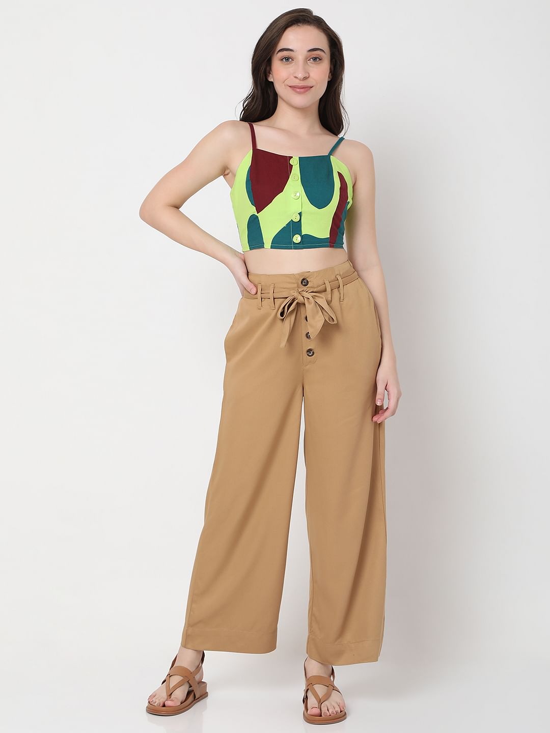 Brown High Rise Wide Leg Pants