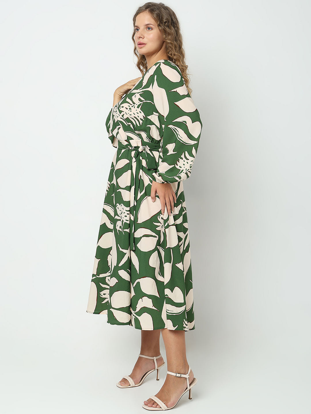 Curve Green Printed Midi Dress