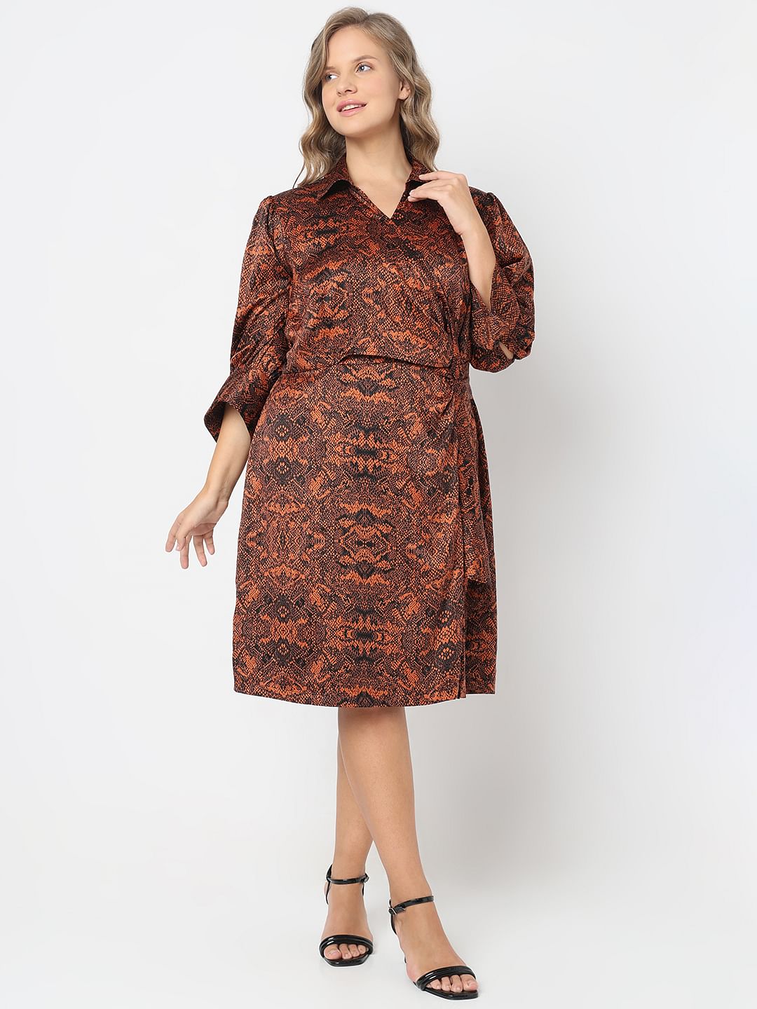 Curve Brown Animal Print Wrap Dress