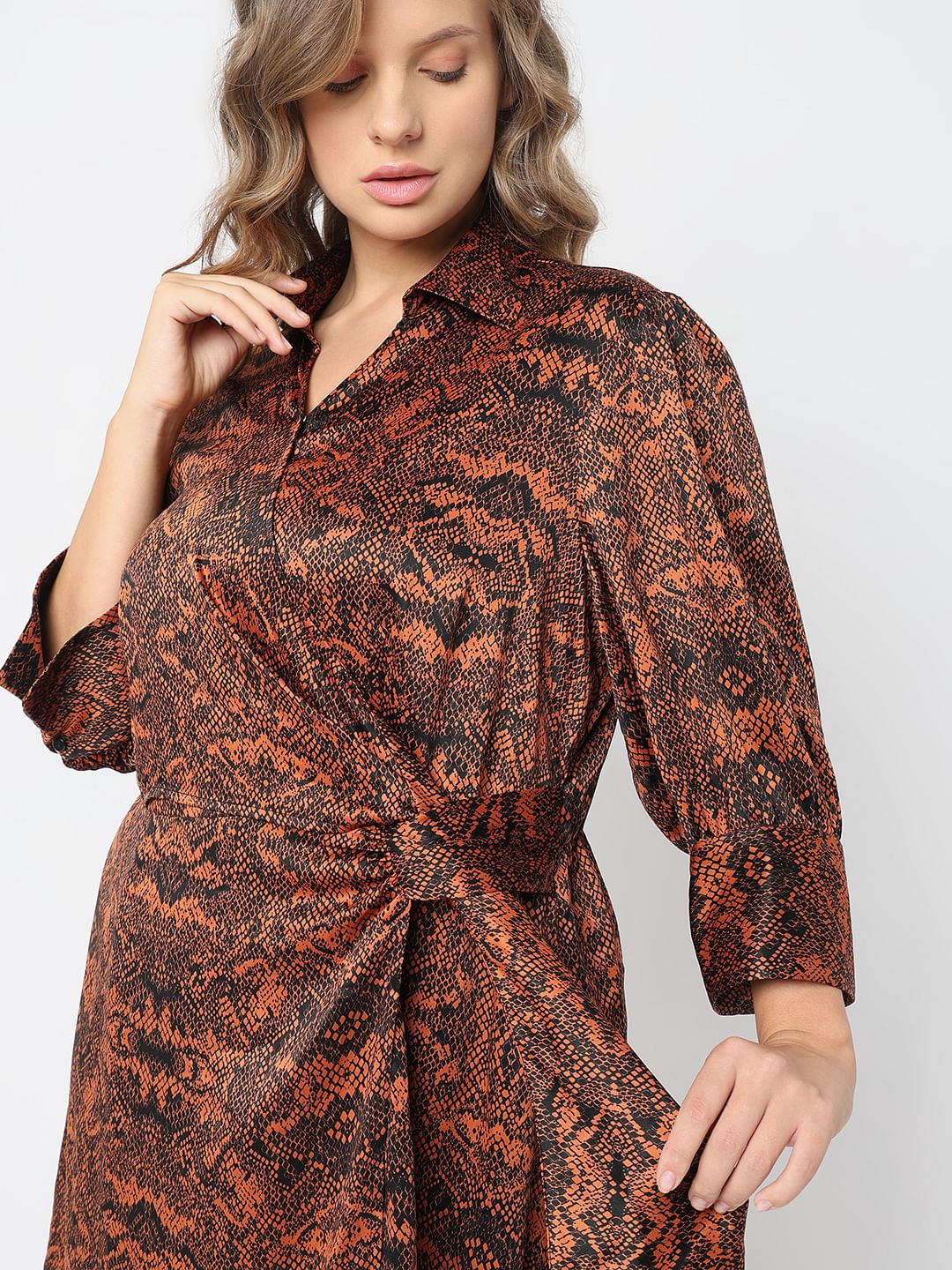 Curve Brown Animal Print Wrap Dress
