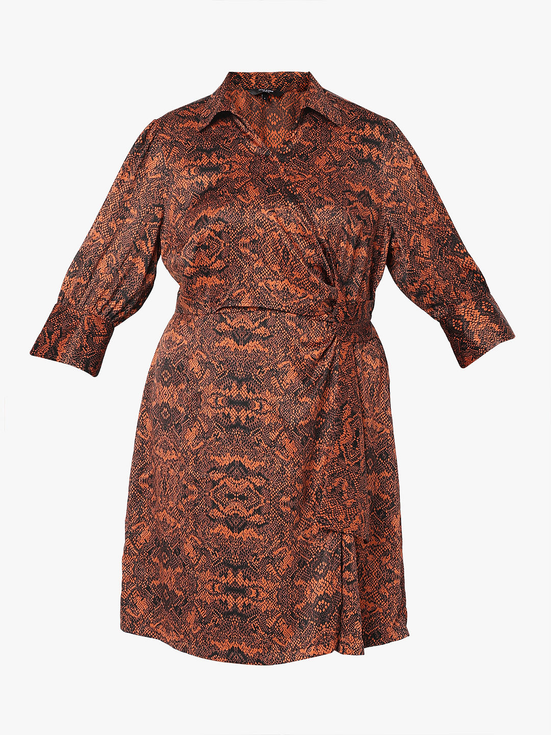 Curve Brown Animal Print Wrap Dress