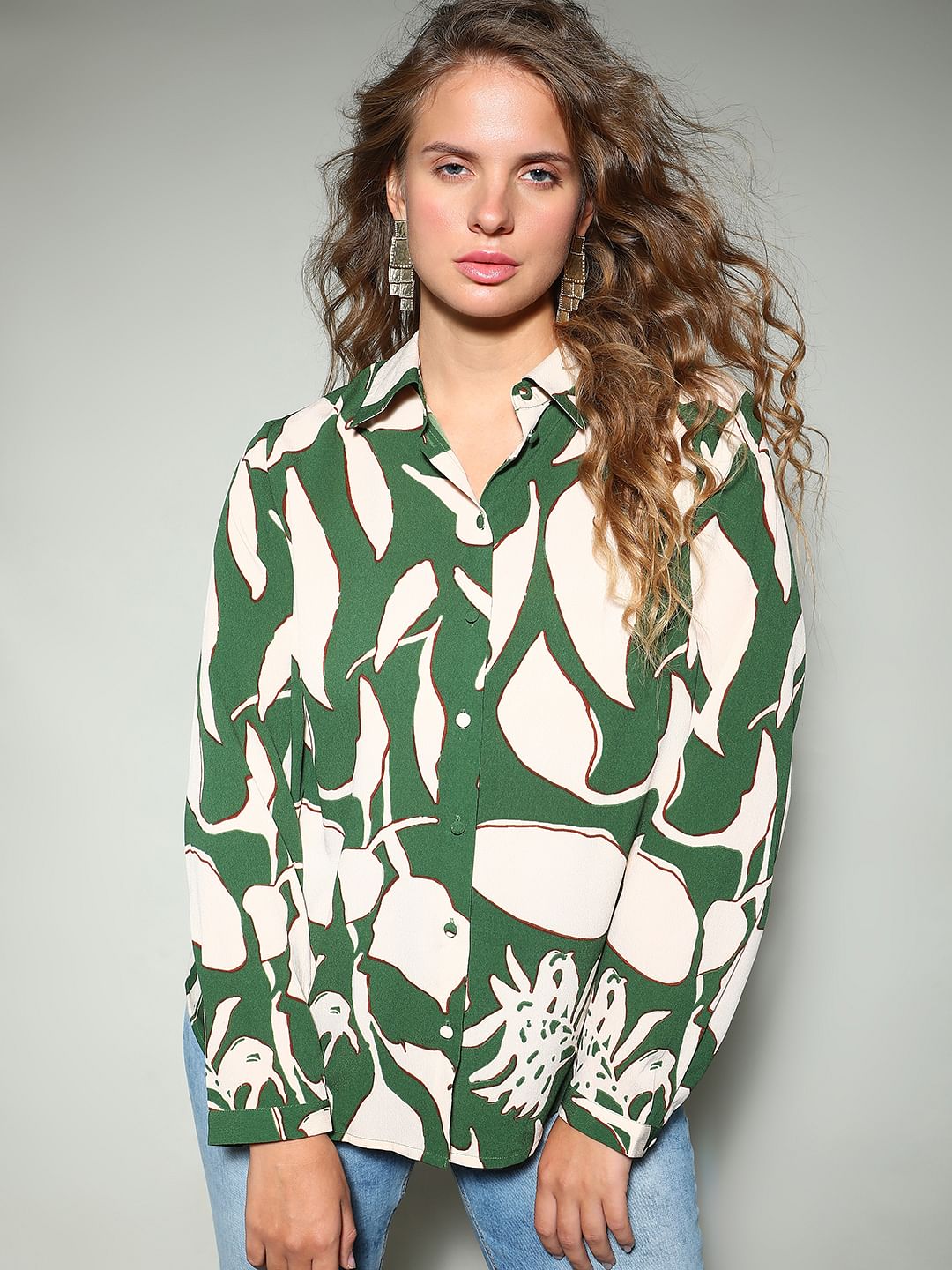 Curve Green Printed Shirt