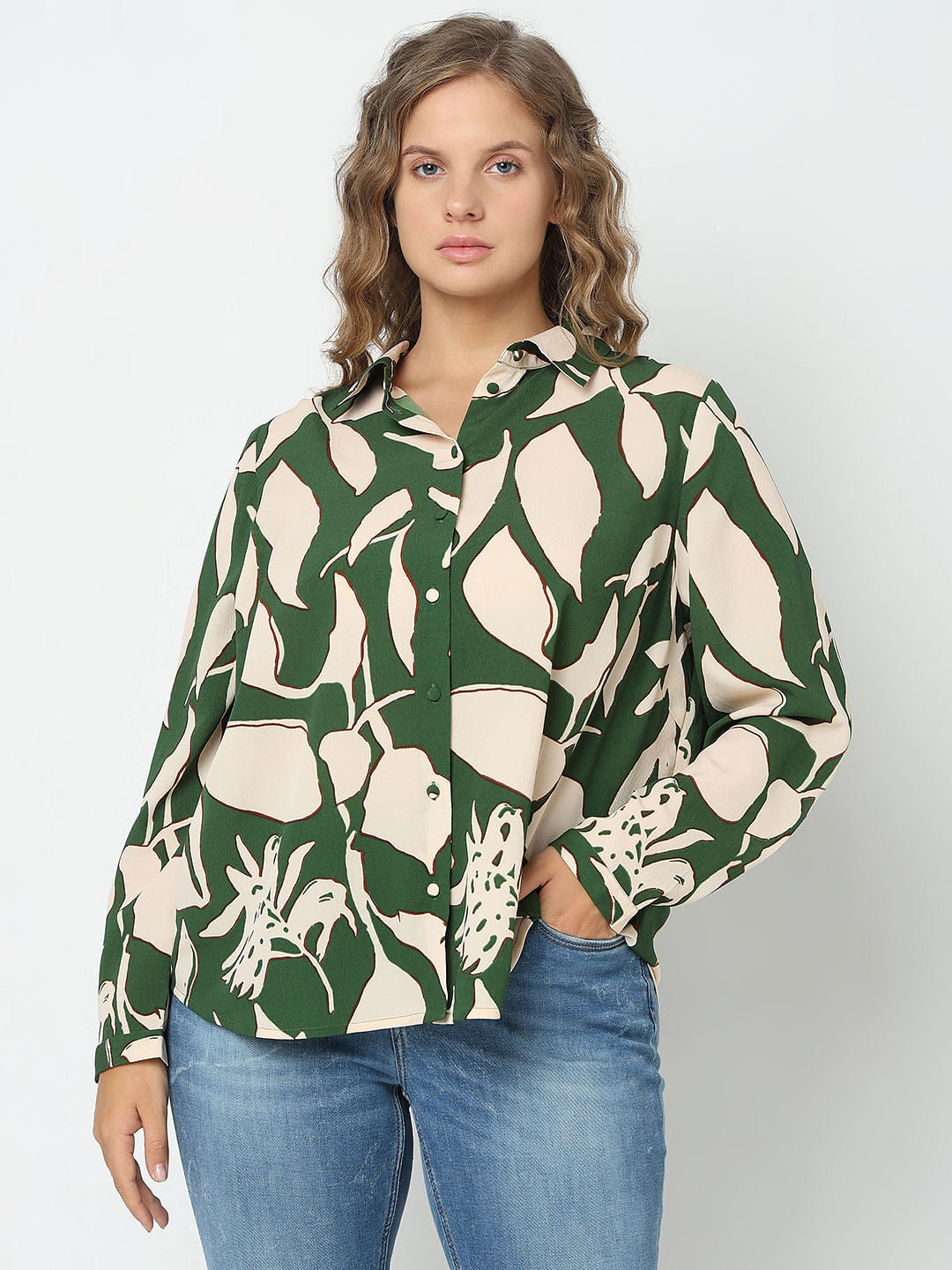 Curve Green Printed Shirt