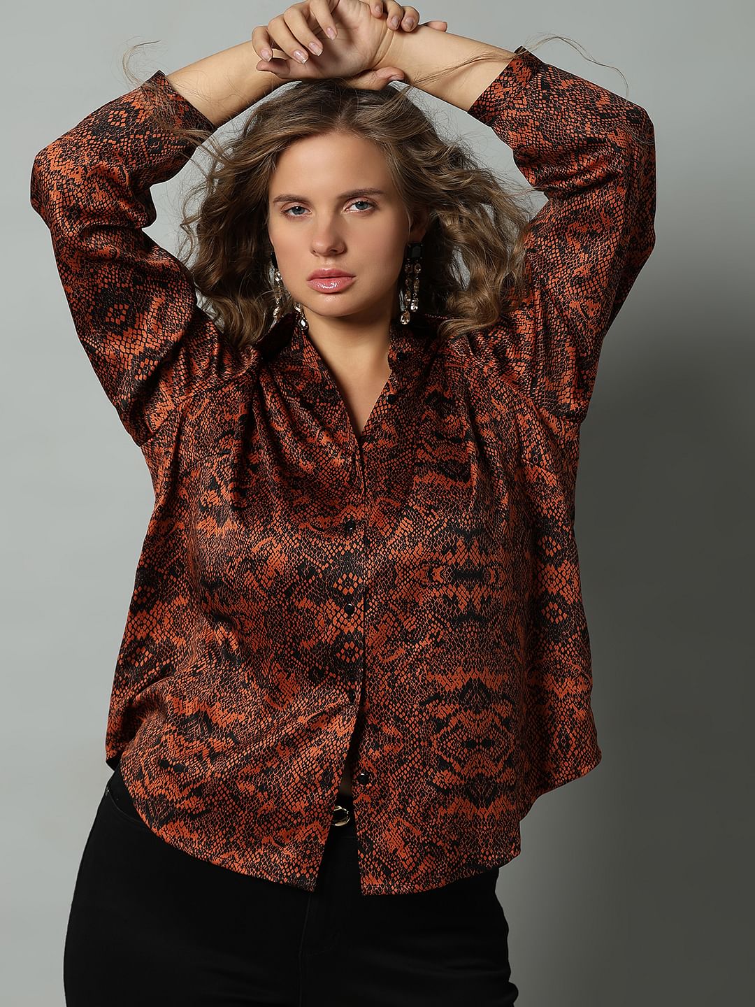 Curve Brown Animal Print Shirt