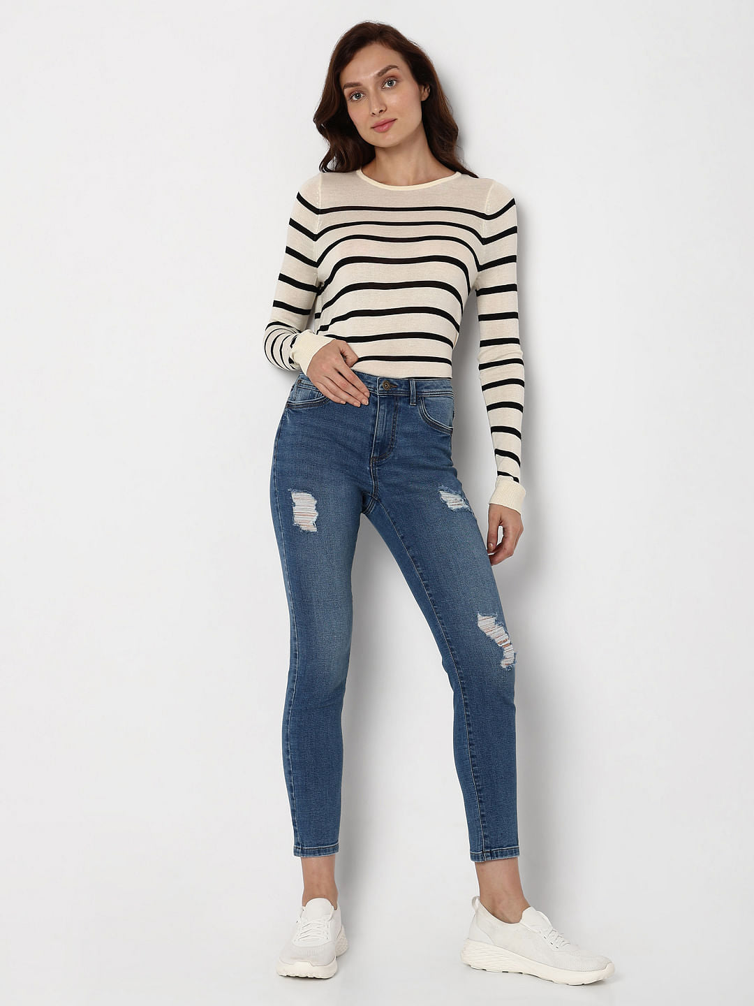 Blue Mid Rise Distressed Wendy Skinny Jeans