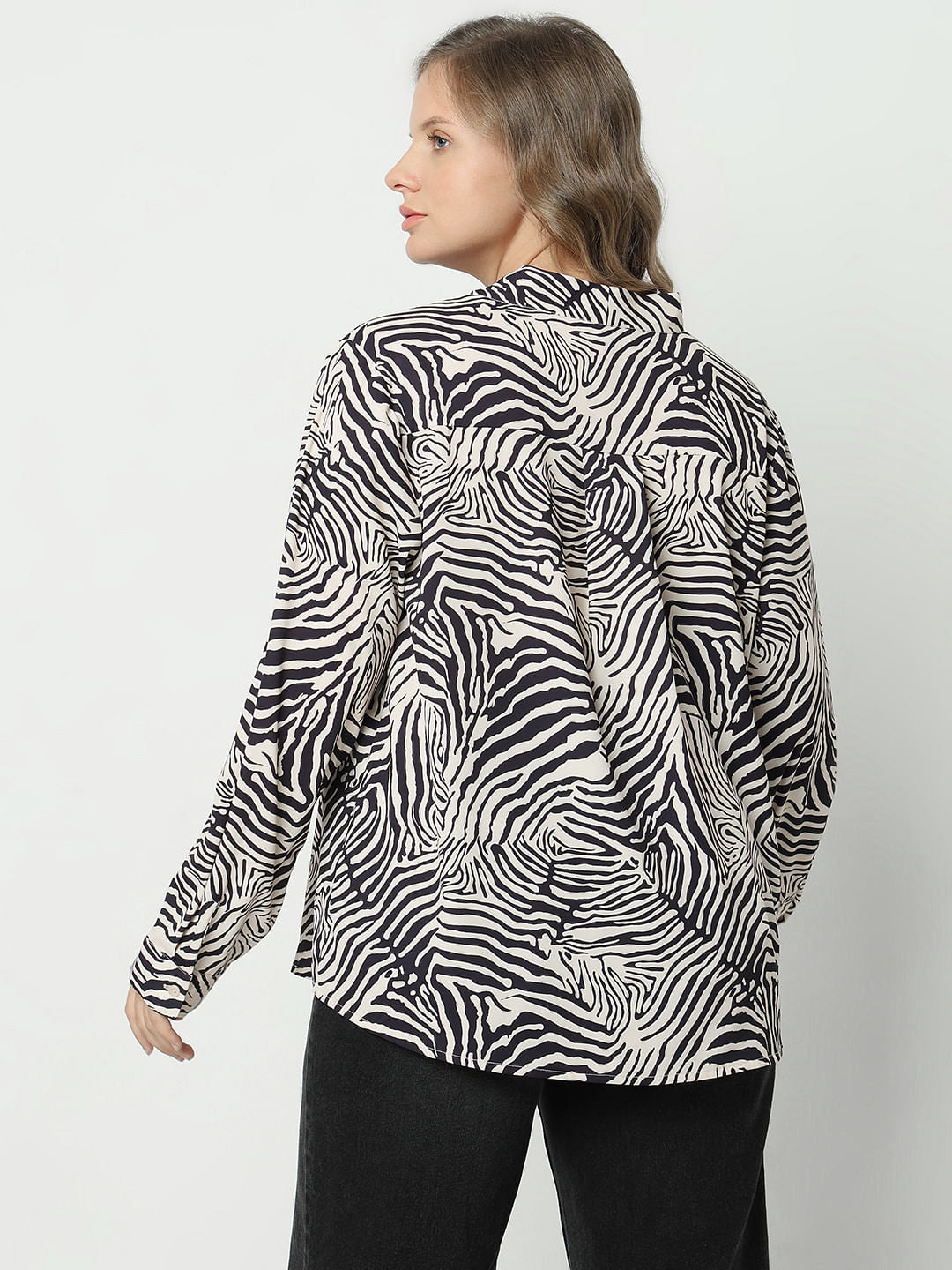 Curve Beige Printed Full Sleeves Top