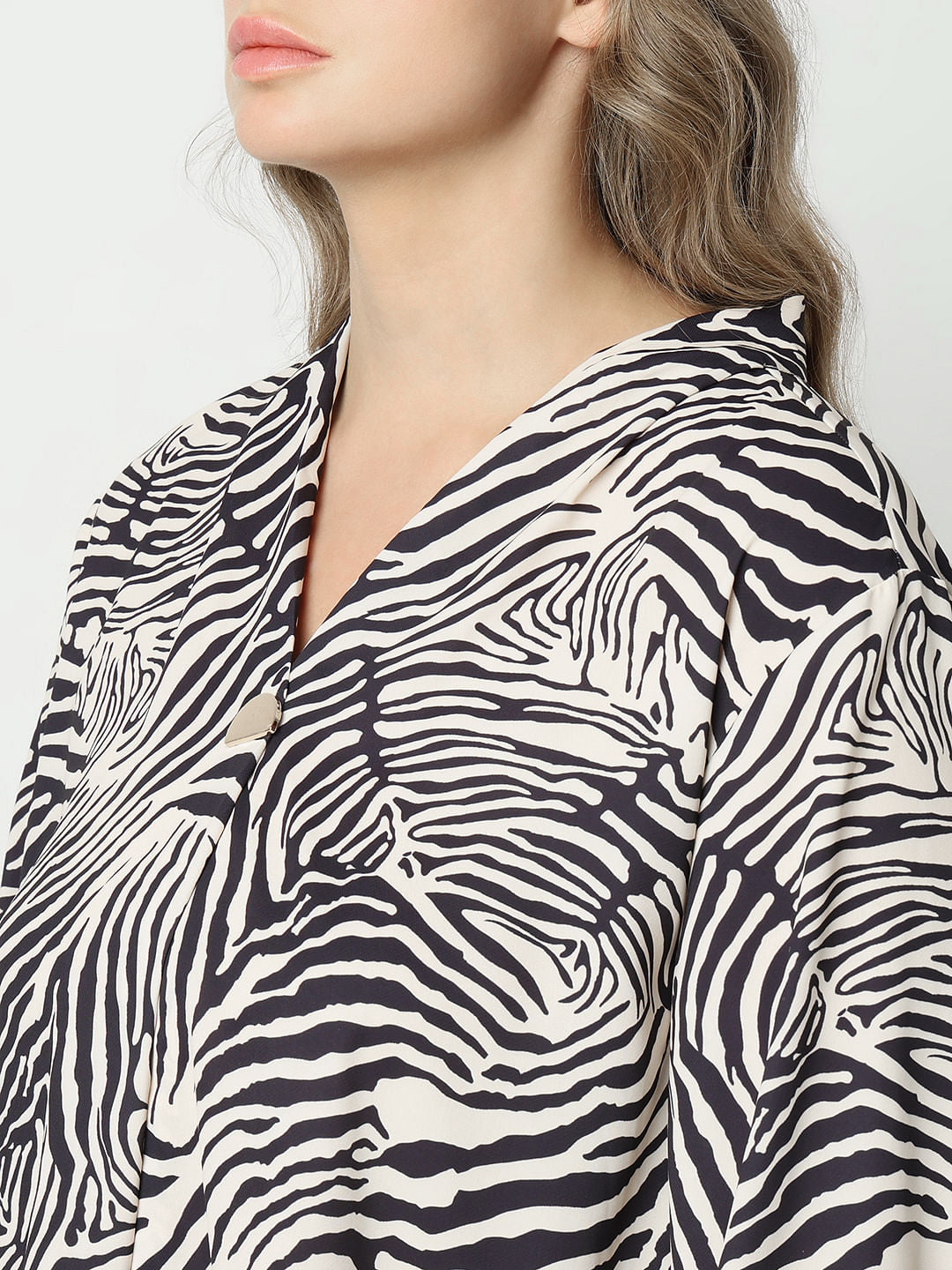 Curve Beige Printed Full Sleeves Top