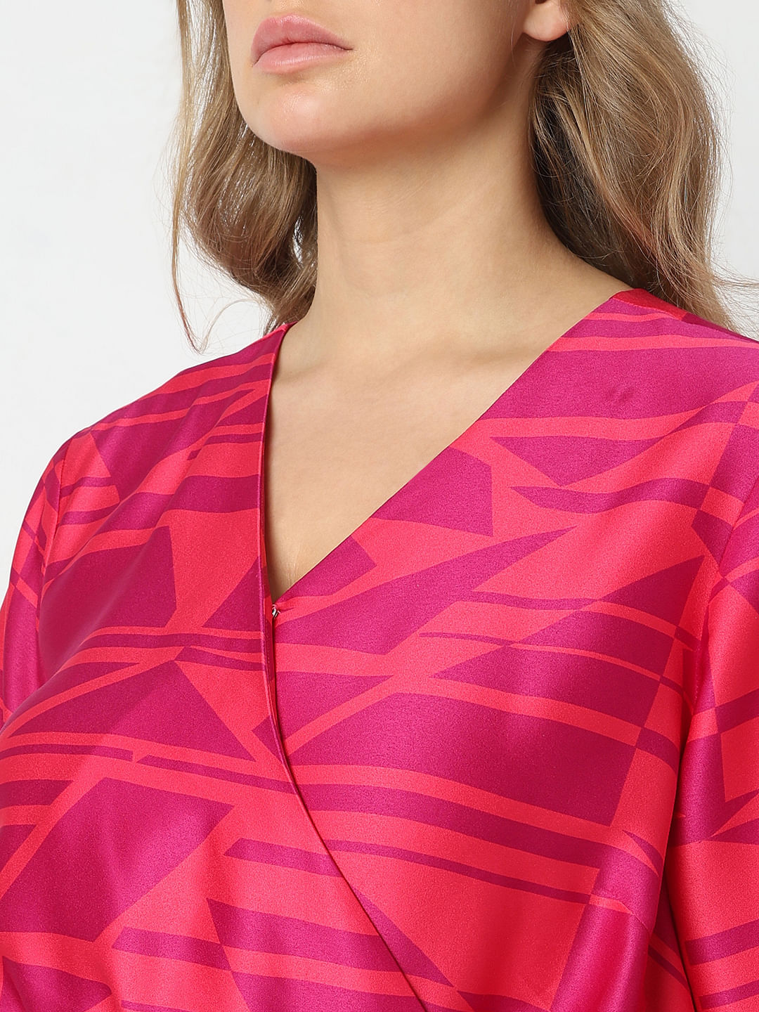 Curve Pink Printed Wrap Dress