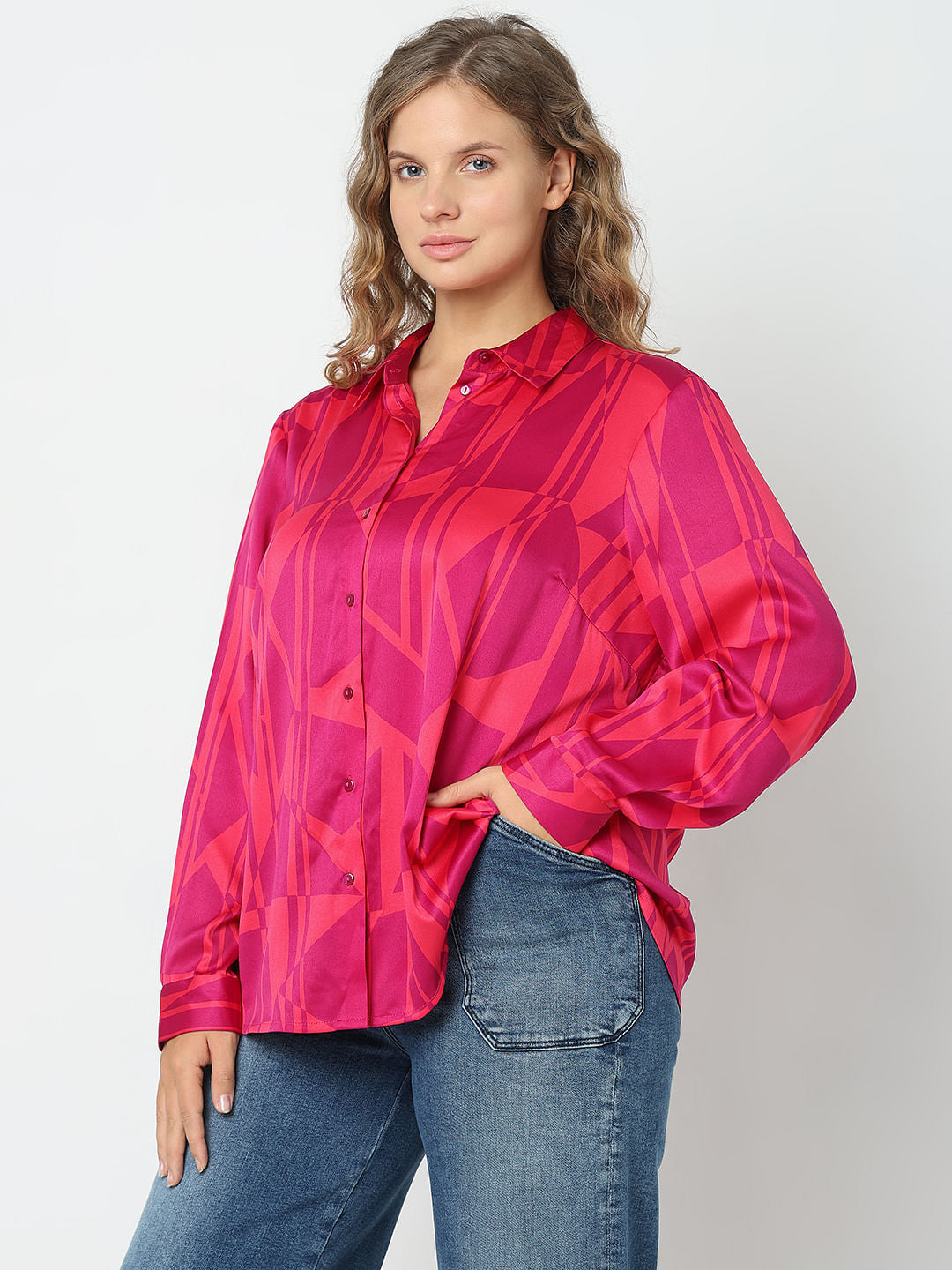 Curve Pink Geometric Print Shirt