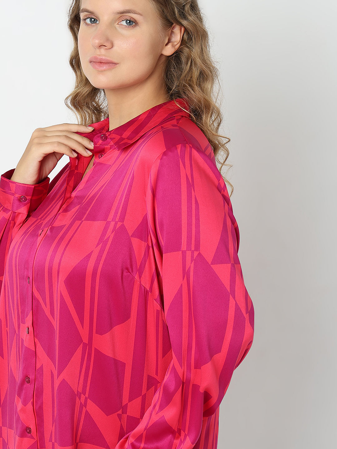 Curve Pink Geometric Print Shirt