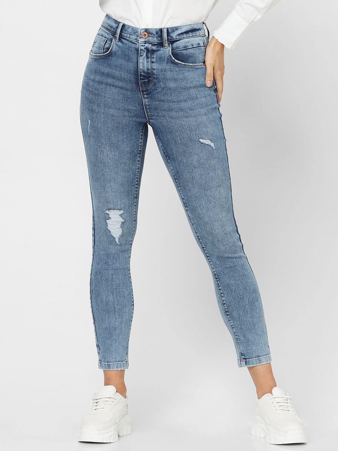 Blue Mid Rise Distressed Wendy Skinny Jeans