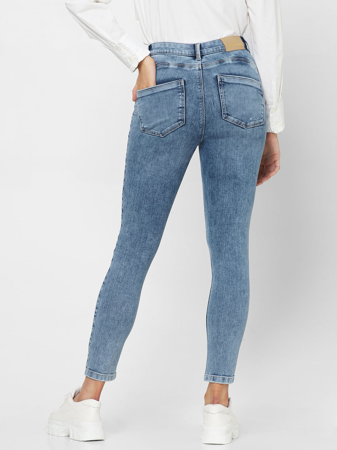 Blue Mid Rise Distressed Wendy Skinny Jeans