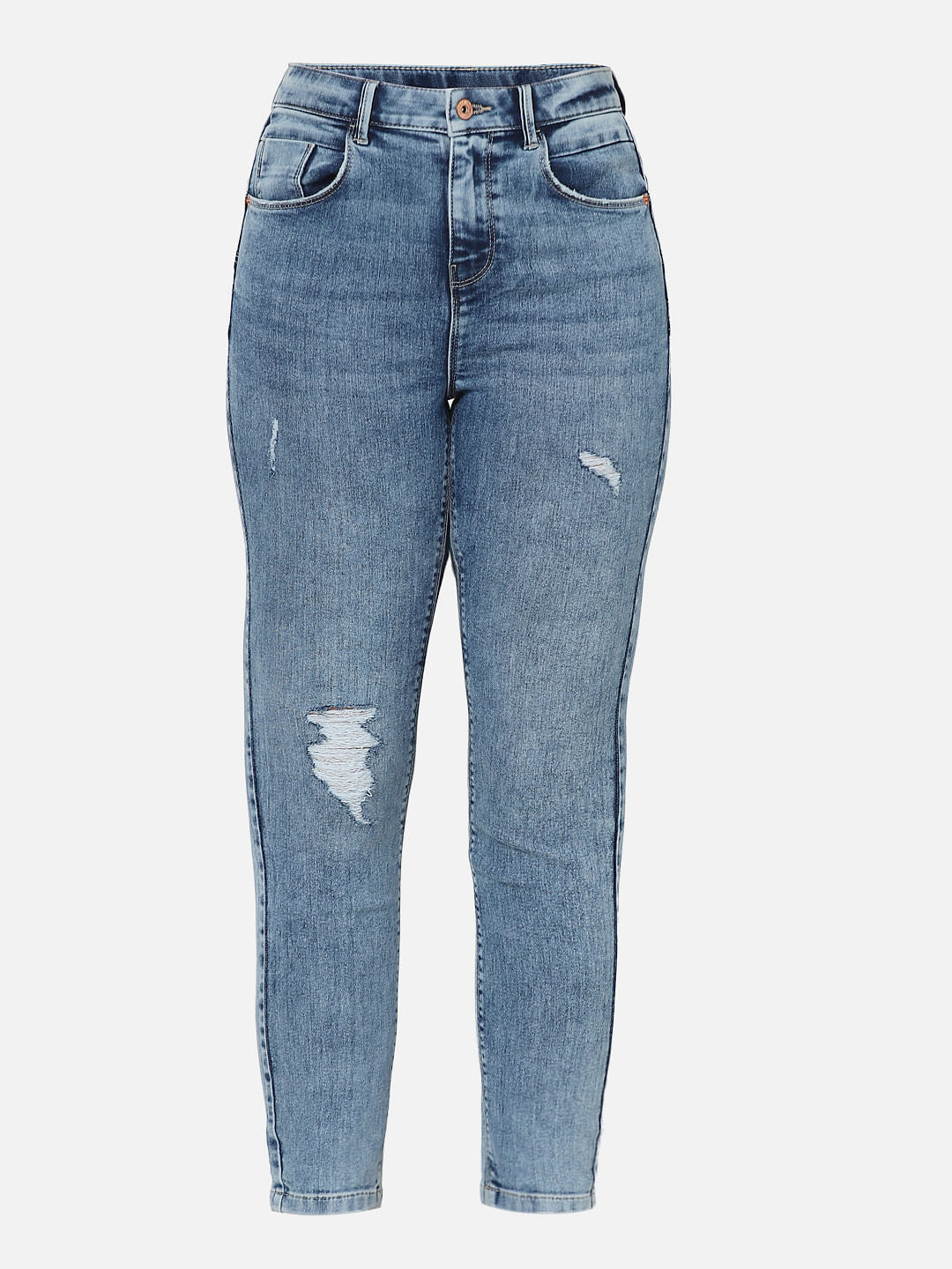 Blue Mid Rise Distressed Wendy Skinny Jeans