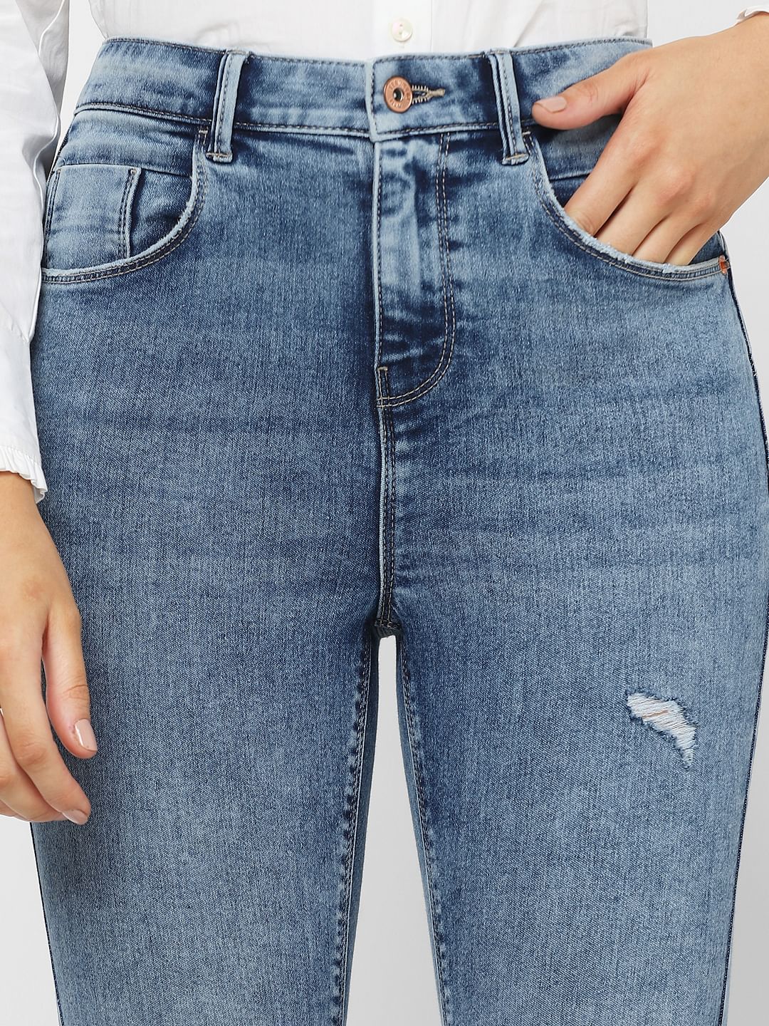 Blue Mid Rise Distressed Wendy Skinny Jeans