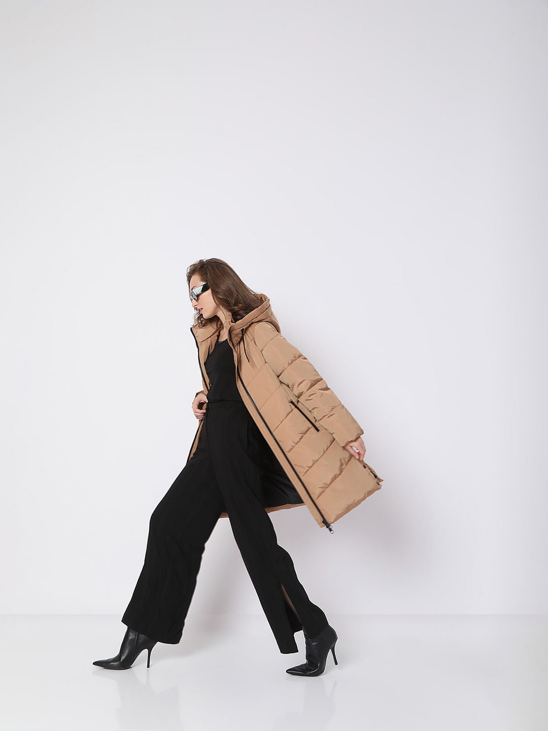 Light Brown Hooded Puffer Coat