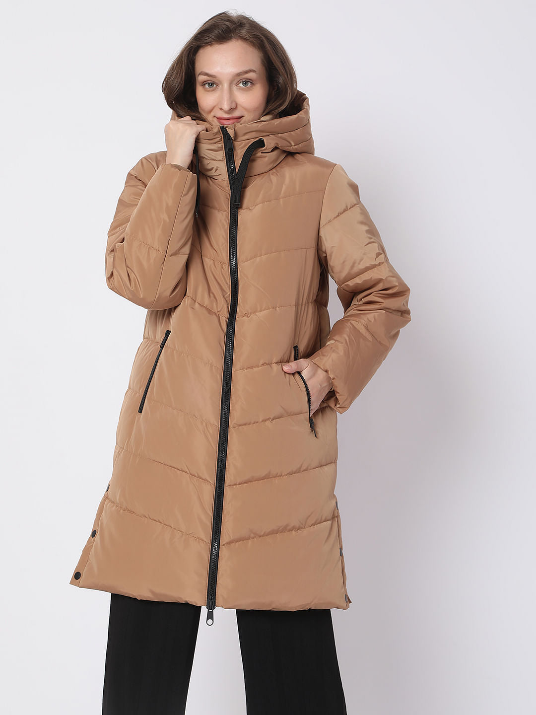 Light Brown Hooded Puffer Coat
