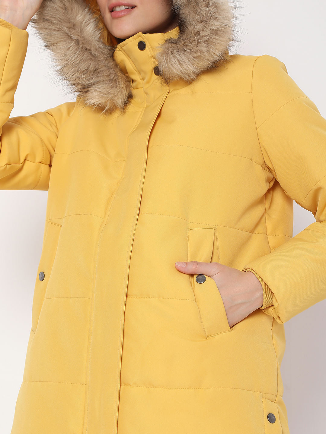 Yellow Fur Hooded Coat
