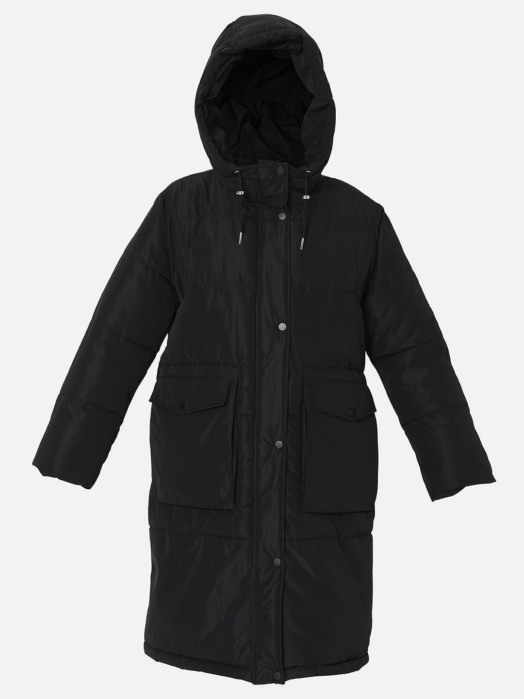 Black Hooded Long Puffer Jacket